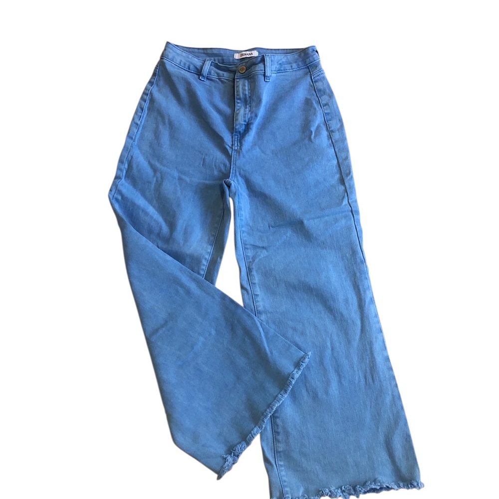 Zenana Light/sky Blue High-Waist Cropped Wide-Leg Jeans